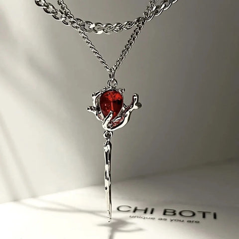 Double Layered Red Zirconia Pendant Fashion Women's Beautifully Jewelry Valentine's Day Birthday Gift