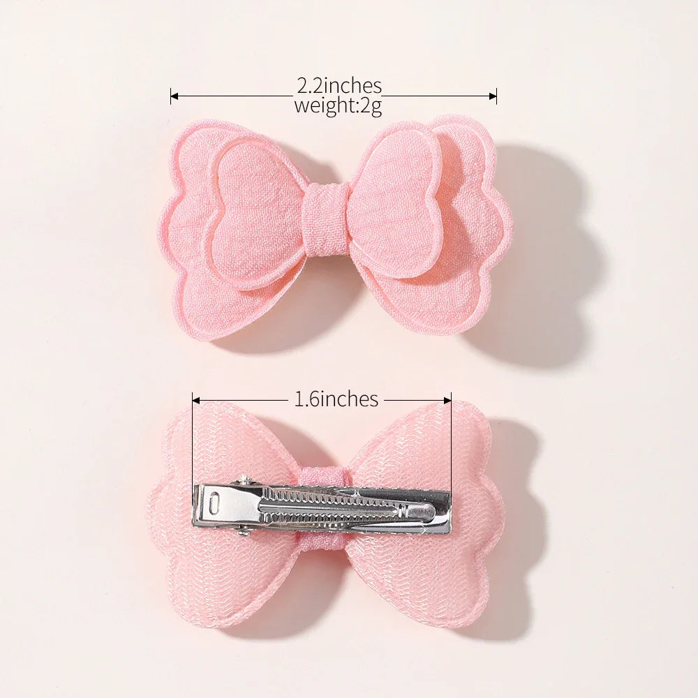 4Pcs/set Candy Colored Hair Clip Set for Girls Double Layered Bow Cute Bangs Hair Pin Cotton Safe Children's Hair Accessories