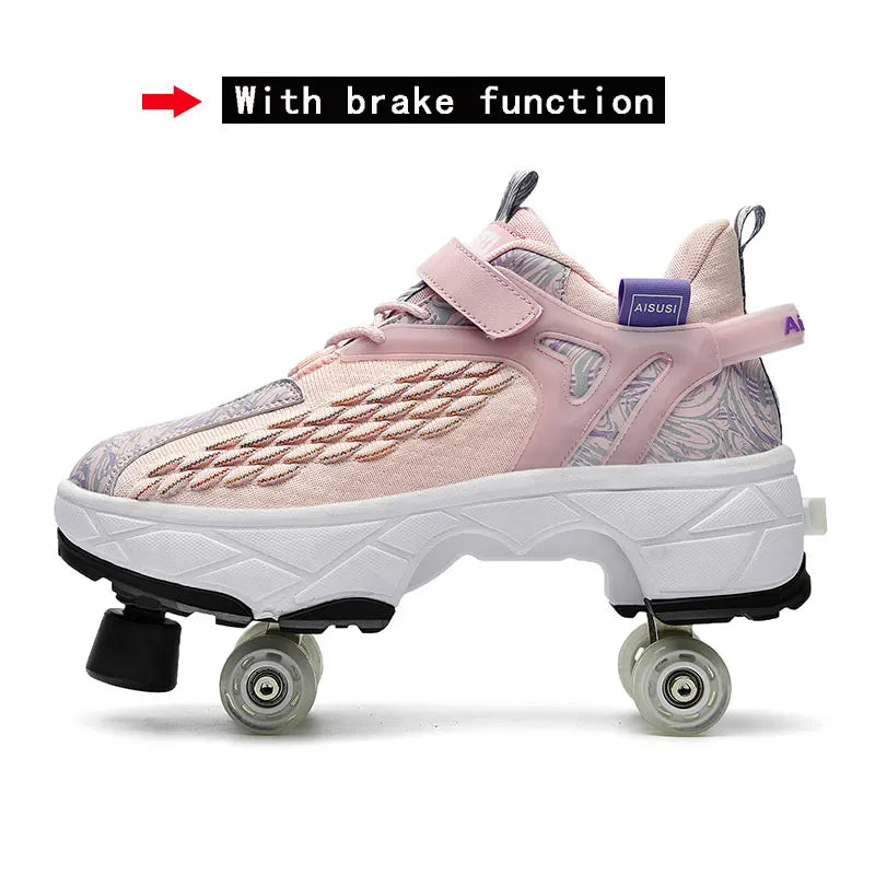 Retractable roller skates. Parkour sneakers, outdoor casual shoes