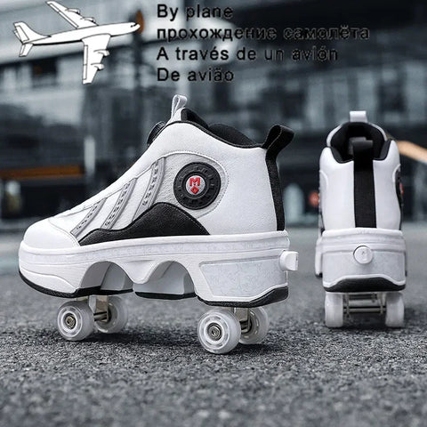 casual Roller Shoes Automatic Four-Wheel Dual-Purpose Roller Skates Skateboard Shoes