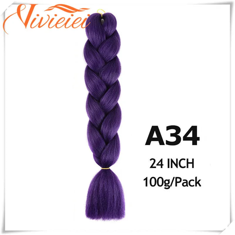 VIVIEIEI Synthetic Braiding Hair 24 Inch Jumbo Braid Ombre Jumbo Hair Extension for Women DIY Hair Braids Purple Pink Yellow Red