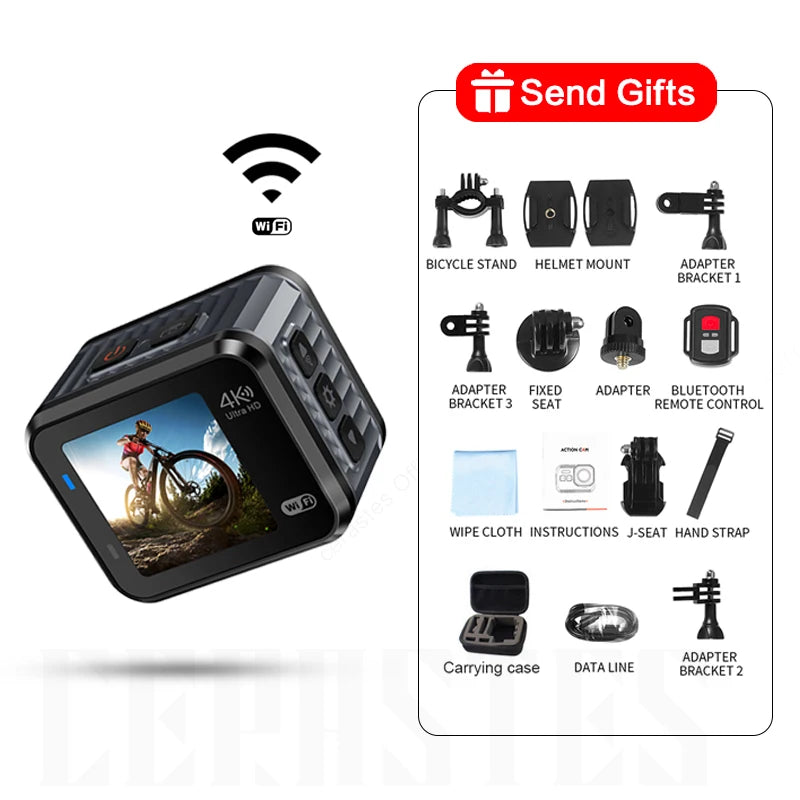 CERASTES Mini Action Camera 4K60fps Ultra HD V8 16MP WiFi 145° 10M Body Waterproof Helmet Video Recording Cameras Sports DV Cam