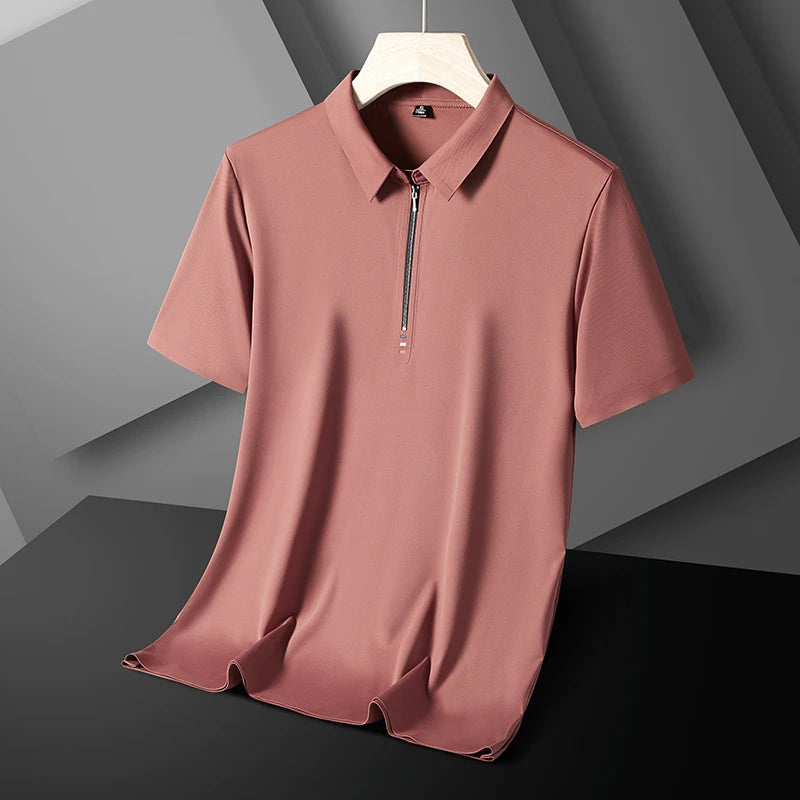 Summer Men Polo Shirt Cool Thin T Shirt Zipper