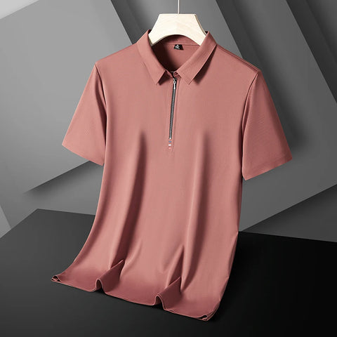 Summer Men Polo Shirt Cool Thin T Shirt Zipper