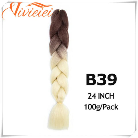 VIVIEIEI Synthetic Braiding Hair 24 Inch Jumbo Braid Ombre Jumbo Hair Extension for Women DIY Hair Braids Purple Pink Yellow Red