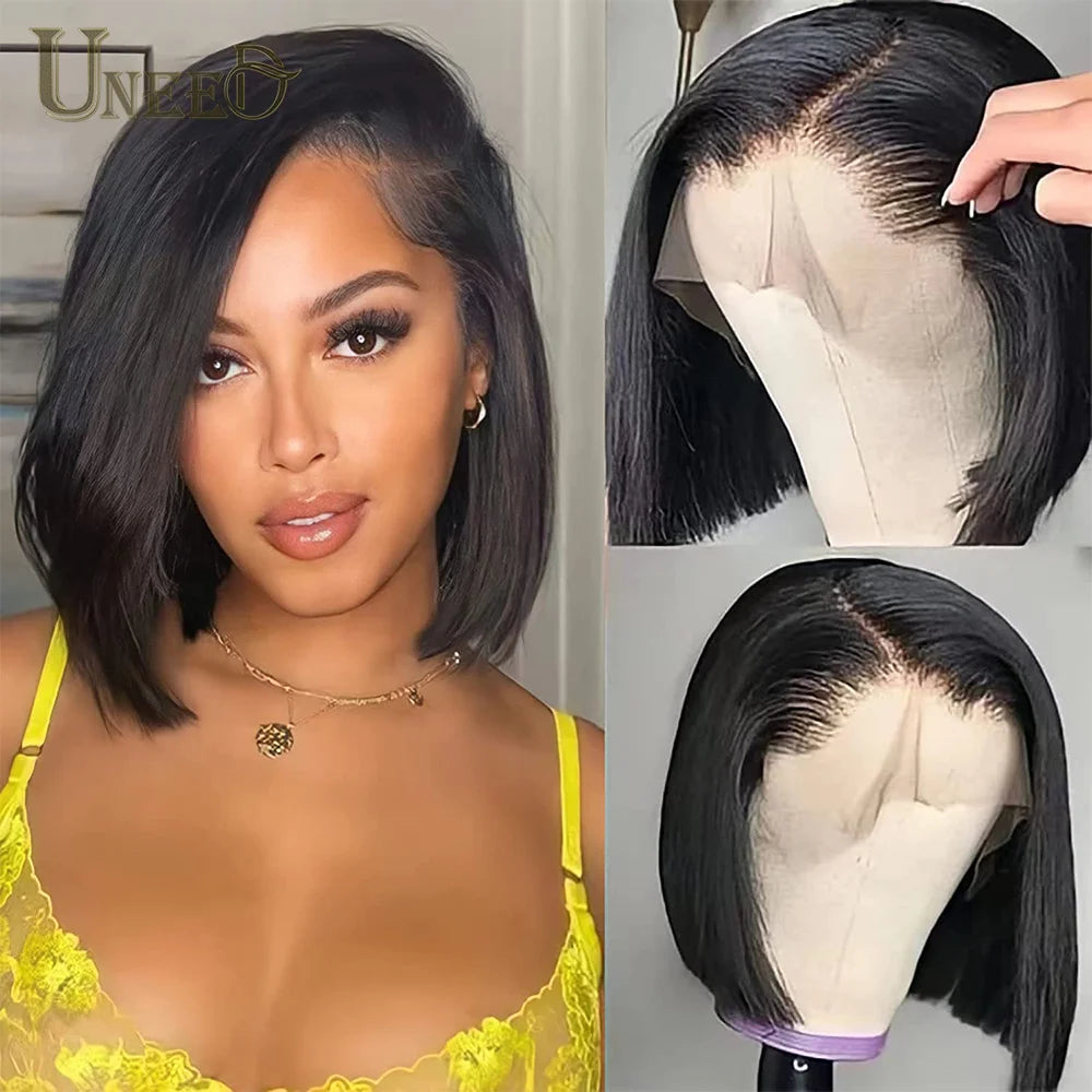 4x4 Bob Lace Closure Wig Indian Straight Human Hair for Black Women 4x1 Highlight Bob Lace Front Human Hair Wigs Blunt Cut Wig