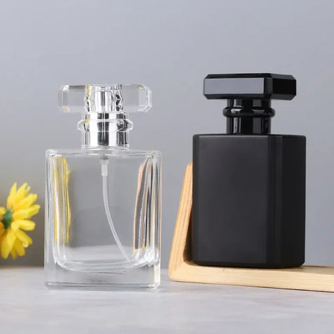 Perfume Separate Bottle Square Clear Portable Black Lid