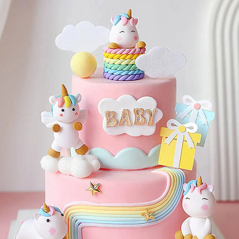 Rainbow Unicorn Cake Topper Girl Birthday Decoration Cupcake Toppers Party Supplies Kids 1st Happy Birthday Unicorn Theme Decor