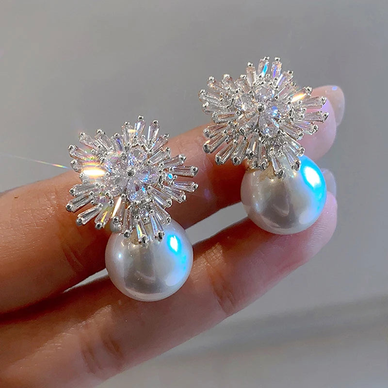 Flower Design Simulated Pearl Earrings for Women