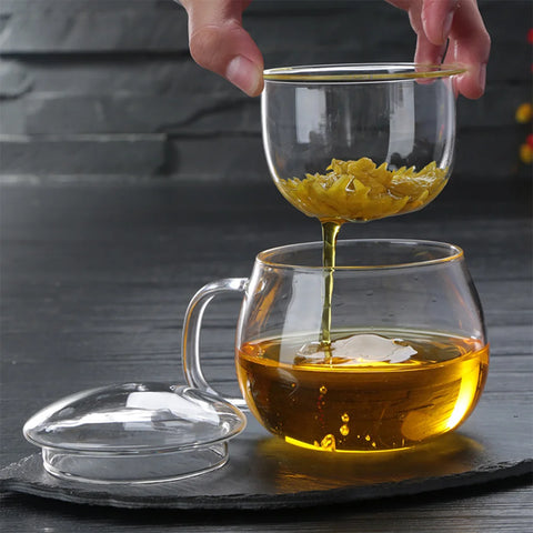 350ml Glass Tea Infuser Cup With Transparent Filter