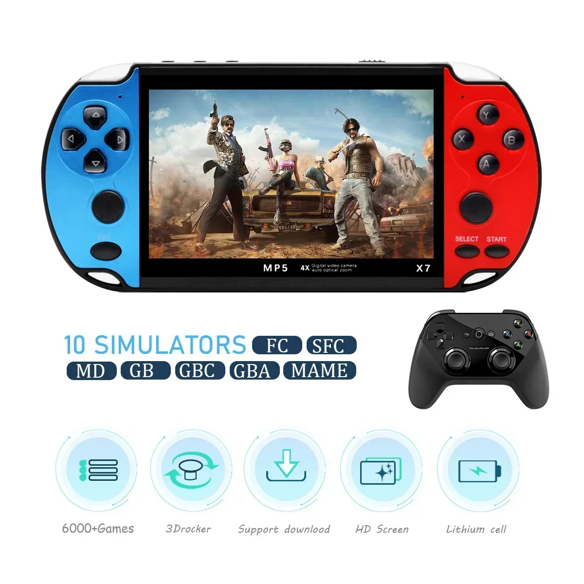 GAMINJA X7 4.3inch Handheld Game Console IPS Screen Video Game Player HD Game Console Built-in 10000 Games For GBA GBC NES GBC