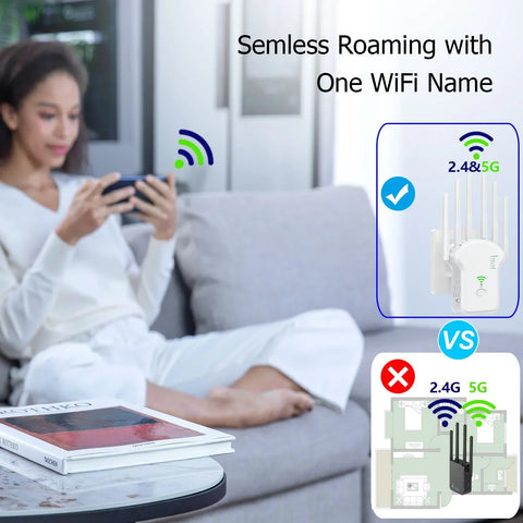 WiFi Repeater Wireless Router 1200Mbps 2.4G 5G Signal Cover Extender High Gain 6 Antenna Network Amplifier Range Signal Booster