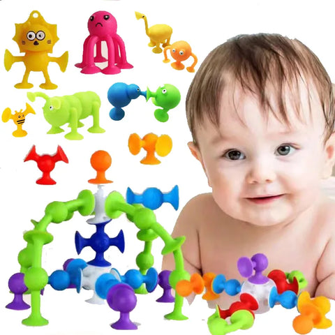 Silicone Building Blocks Kids Animal Puzzle Sticker Bathtub Sucker Bath Toys