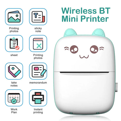 Portable Mini Thermal Printer Wireless BT 200dpi Photo Label Memo Wrong Question Printing with USB Cable No Ink Print