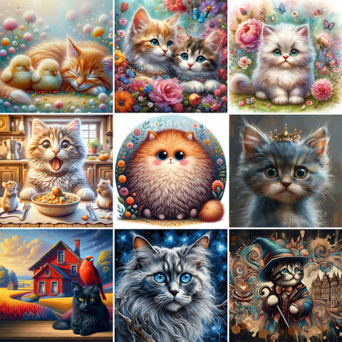 Animal Pet Cat Pre-Printed Cross-Stitch Embroidery Full Kit DMC Threads Painting Knitting Needlework Sewing Sales Magic Mulina