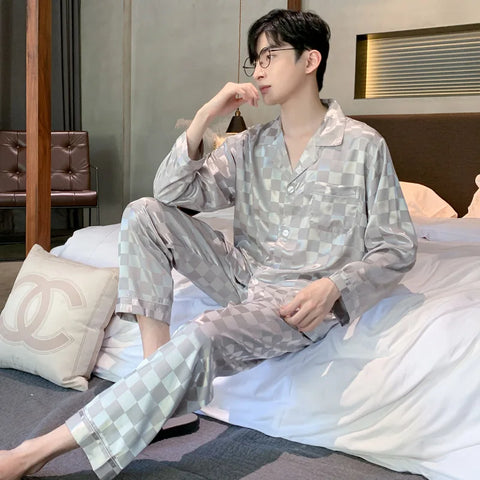 ice Silk Sleepwear Male Two piece Suit Youth Home Clothing Outdoor Boy