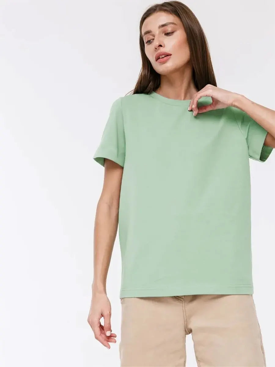 Basic Fashionable Solid Lady Short Sleeve Loose Tops Shirts