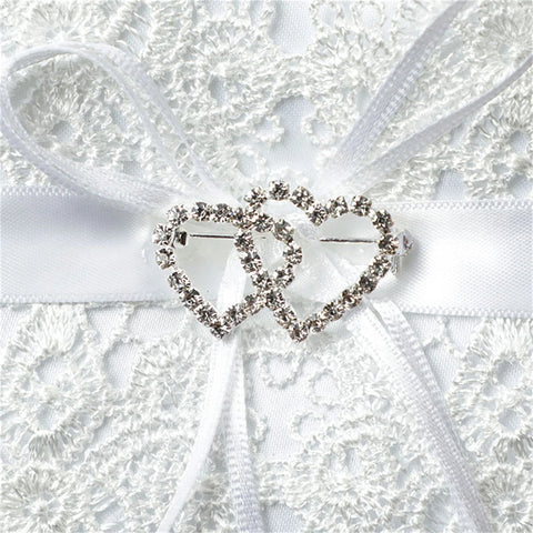 Double Bow Ribbon Pearls Romantic Ring Pillow