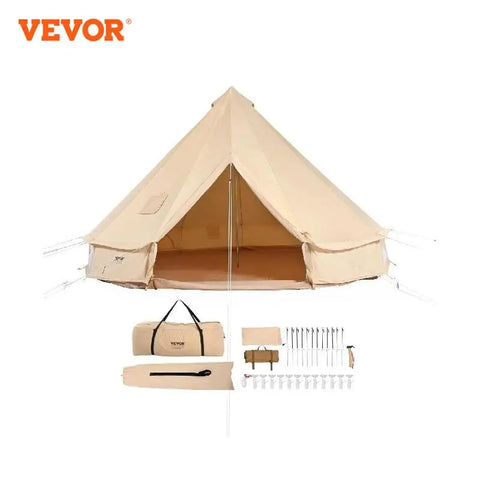 VEVOR Canvas Bell Tent 4 Seasons 3/4/5/6/7m Yurt Tent Canvas Tent for Camping with Stove Breathable Tent Holds up to 8 People