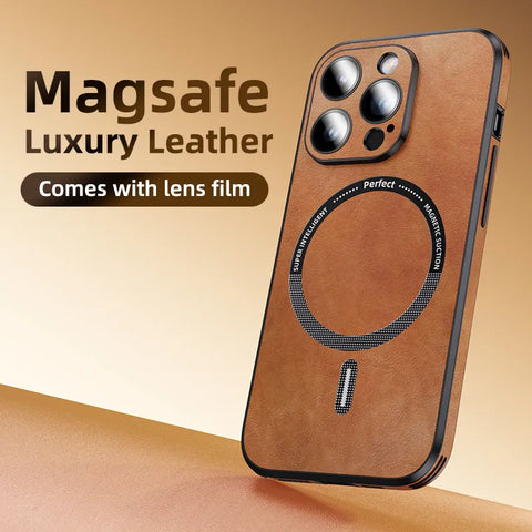 Glass Lens Protect Magnetic Leather Phone Case For iPhone 15 14 13 12 11 Pro Max