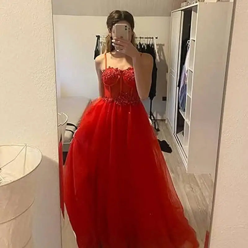 Glitter Tulle Ruffled Prom Dress Long Ball Gown Spaghetti Straps Lace Appliqued 3D Flower Slit Bridesmaid Dresses Cocktail party