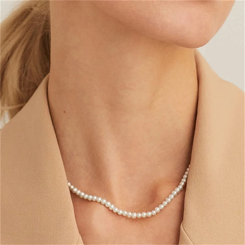 French Vintage Imitation Pearl Chain Necklace For Women Simple Acrylic Beads Choker Fashion Jewelry Elegant Accessories