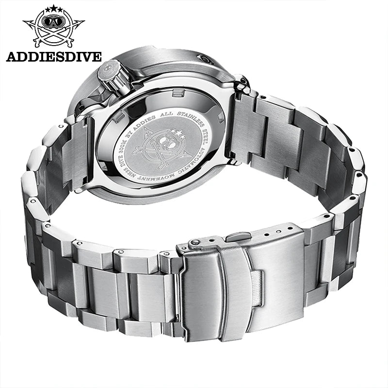 ADDIESDIVE Automatic Mechanical Watch Male American Stainless Steel Scratch Proof Waterproof Diving Watch Business Leisure Watch