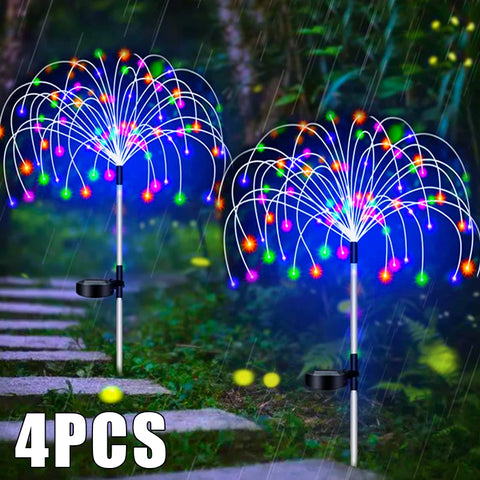 4Pcs Solar LED Firework Fairy Light Outdoor Garden Decoration Lawn Pathway Light For Patio Yard Party Christmas Wedding