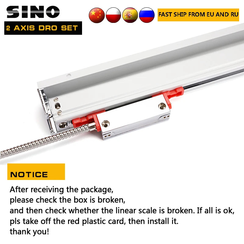 SINO 2 Axis DRO Set 5um Digital Readout Kits for 0.005mm Linear Scales Encoder Grating Ruler 70-1020mm Lathes Milling SDS6-2V