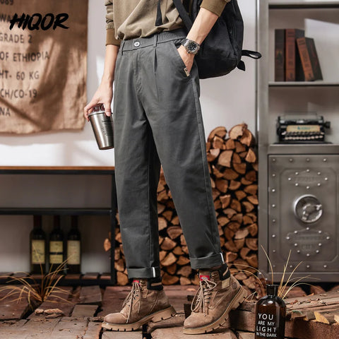 Man Cotton Casual Elastic Waist Cargo Pants