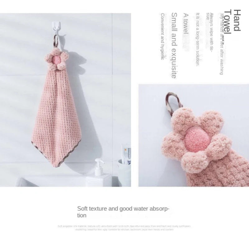 Cute Flower Hanging Hand Towels for Kitchen with Loop Bathroom Hand Towels Hanging Absorbent Microfiber Hand Drying Puff