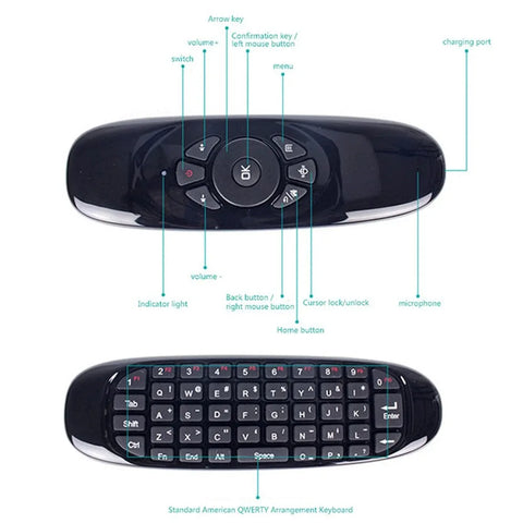 C120 RGB Backlight Fly Air Mouse Gyro Sensor Wireless 2.4G RF Keyboard Remote Control For Android Smart TV Box