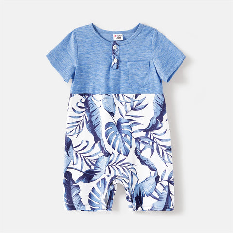 PatPat Family Matching Outfits Allover Leaf Print Naia Cami Dresses and Short-sleeve Colorblock T-shirts Sets