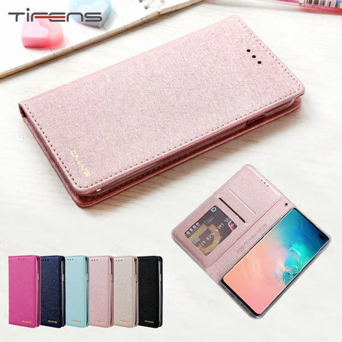 Silk Pattern Leather Case For Samsung Galaxy S23 S22 S21 S20 FE S10 S9 S8 Ultra Note 10 Plus 9 8 PU Flip Wallet Magnetic Cover