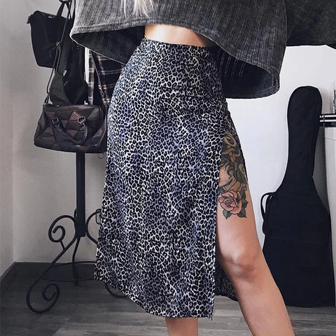 Vintage Skirt Summer Flower Leopard Print