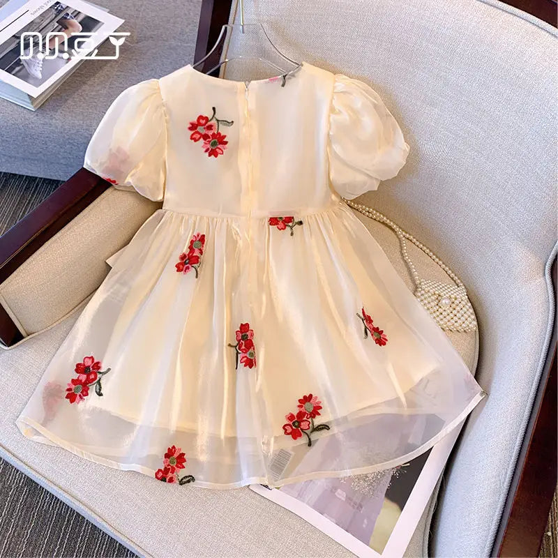 Girls Dress Summer New Muyun Yarn embroidery Brocade Birthday Dress Girl Baby Summer Dress Children's Princess Dress