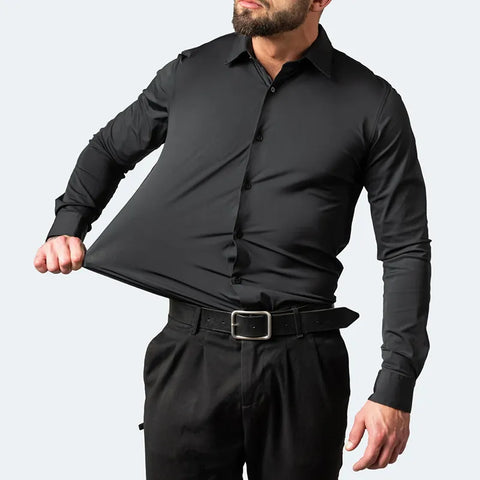 Men Long Sleeve Slim Fit Casual Solid Color Social Formal Shirts
