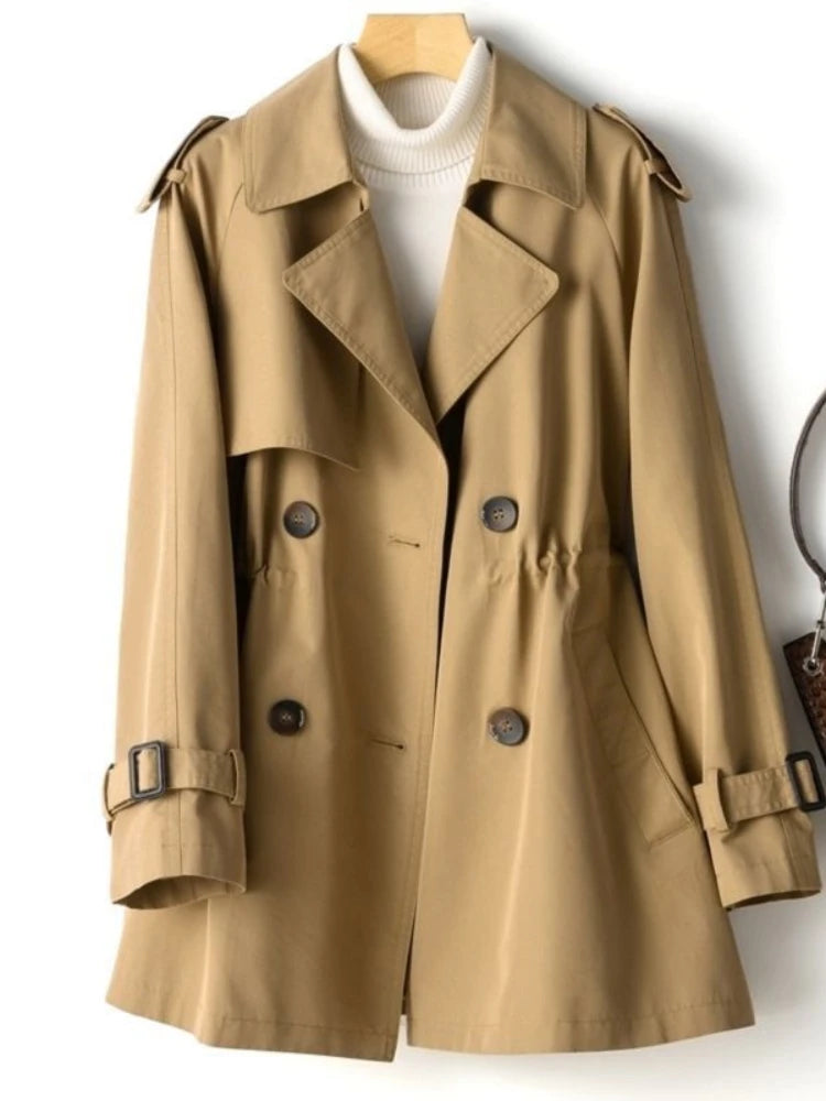 Korean Double Breasted Mid-Long Woman Trench Coat