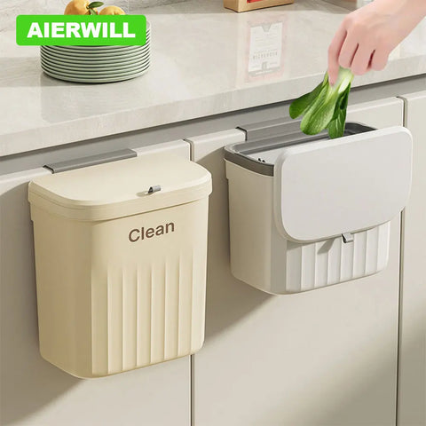 Wall Mounted Hanging Trash Bin With Lid Garbage Can for Cabinet Under Sink