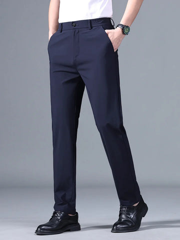 Elastic Waist Korean Classic Thin Black Gray Blue Casual Suit Pants Male Brand