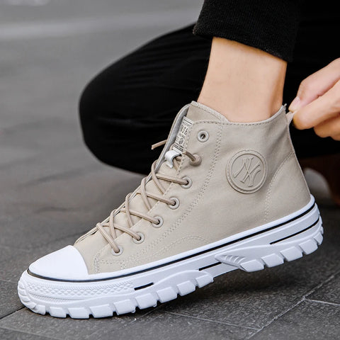 Men High Top Canvas Shoes Summer Breathable Lace-up Sneakers