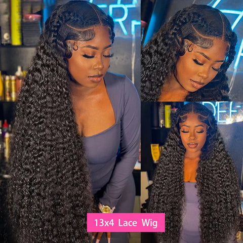 Deep Wave Frontal Wig 13x6 Hd Lace 40 Inch Lace Front Human Hair Wig 13x4 360 Curly Wigs Brazilian Remy  Glueless Wigs For Women