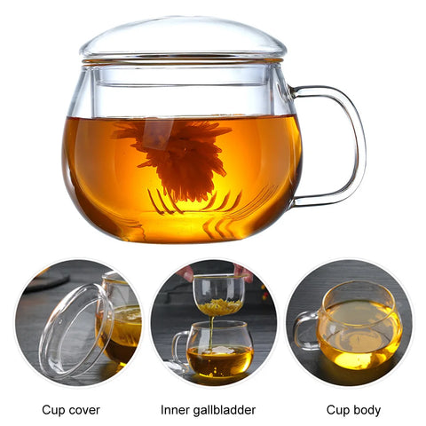 350ml Glass Tea Infuser Cup With Transparent Filter