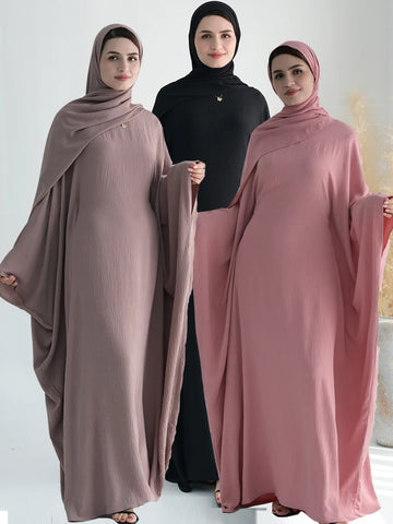 Ramadan Eid Cotton Linen Khimar Abaya Set