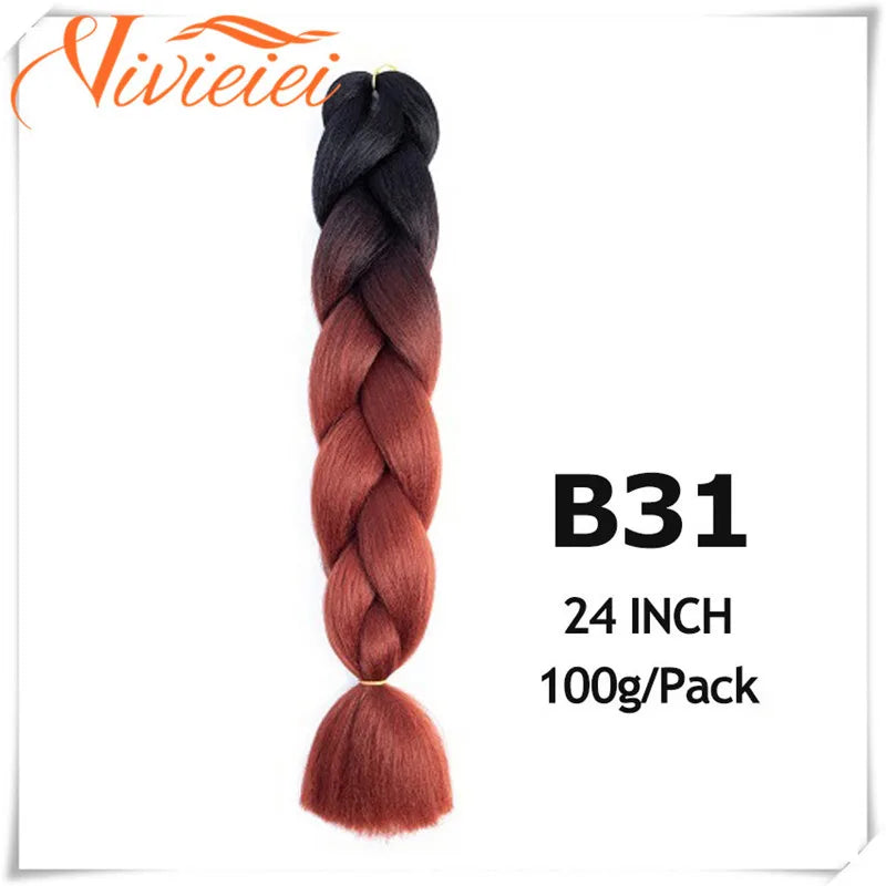 VIVIEIEI Synthetic Braiding Hair 24 Inch Jumbo Braid Ombre Jumbo Hair Extension for Women DIY Hair Braids Purple Pink Yellow Red