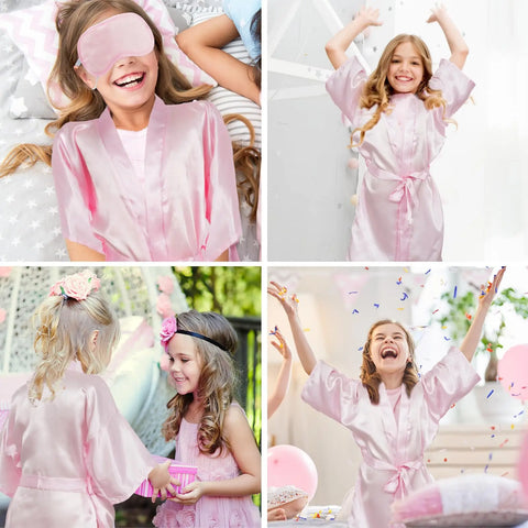 6-12Pcs Spa Girls Party Birthday Squad Robes Girl Kimono Spa Robe Pajama Party Favors Soft Satin Bathrobe for Kid Birthday Decor