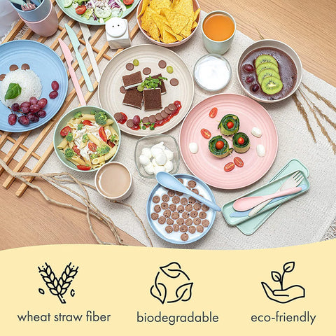 40Pcs Wheat Straw Dinner Sets Portable Tableware Set Detachable Cutlery Travel Tableware Picnic Dinnerware Camping Cutlery Set