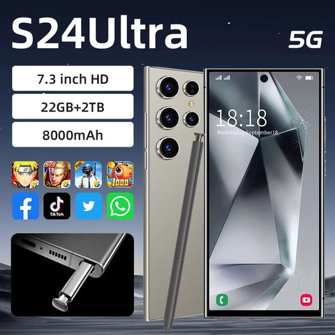 Global Versions S24 Ultra SmartPhone 22GB+2TB 7.3 inch HD Screen Phone 5G Dual Sim Android14 8000mAh Original Unlock Cell Phones