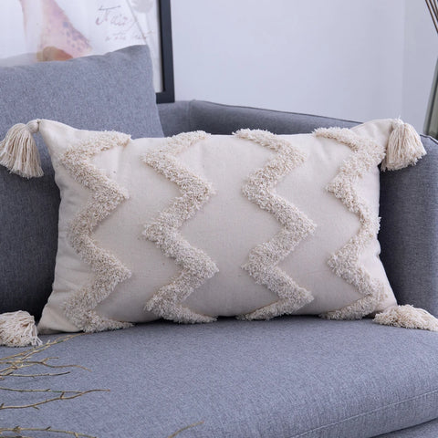 Bohemia Tassels Cushion Cover 45x45cm/30x50cm Beige Pillow Cover Handmade Square boho living Room Bed Room Home Decoration