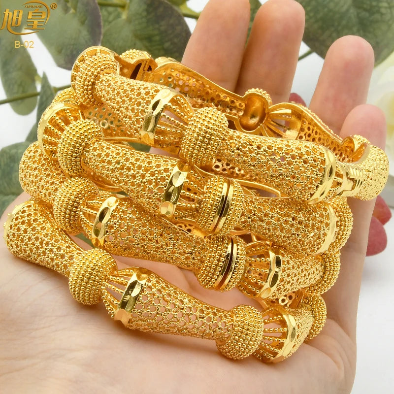 XUHUANG African Gold Color Bangles For Women Indian Middle Eastern Nigerian Wedding Luxury Plated Jewellery Brazilian Bangles